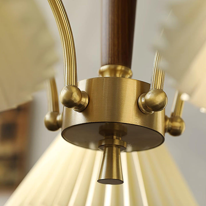 Lampadario Pleated Fabric Shades Walnut ottone Arms Warm Retro in legno