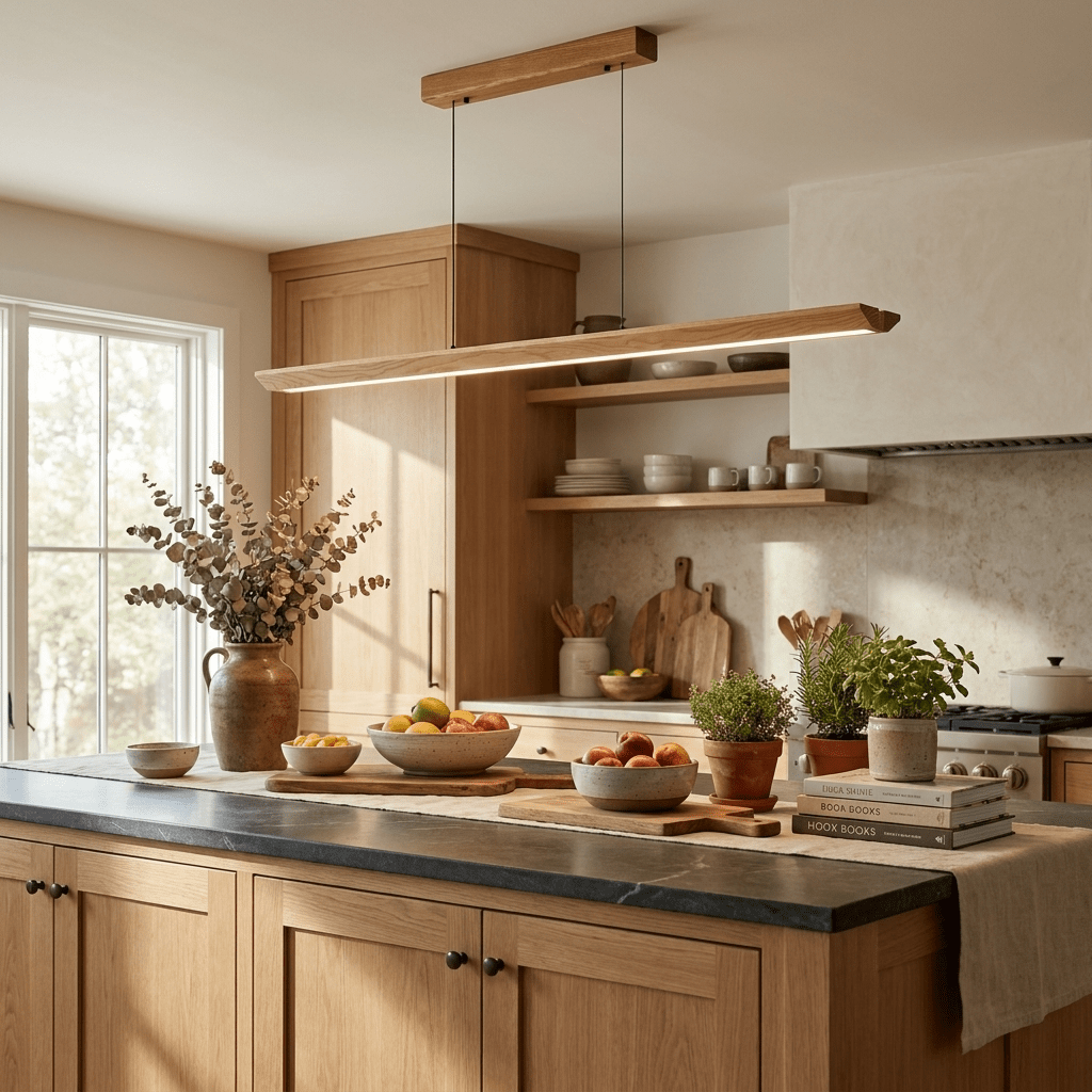 Alderine lampada a sospensione lineare in legno