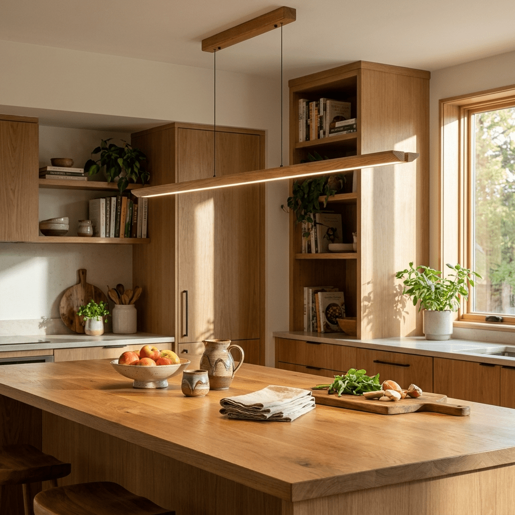 Alderine lampada a sospensione lineare in legno