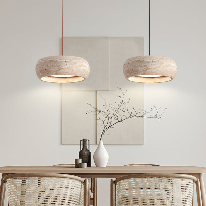 Eurvaran Modern Minimalist Drum Travertine Pendant Lamp - Lamp Copper