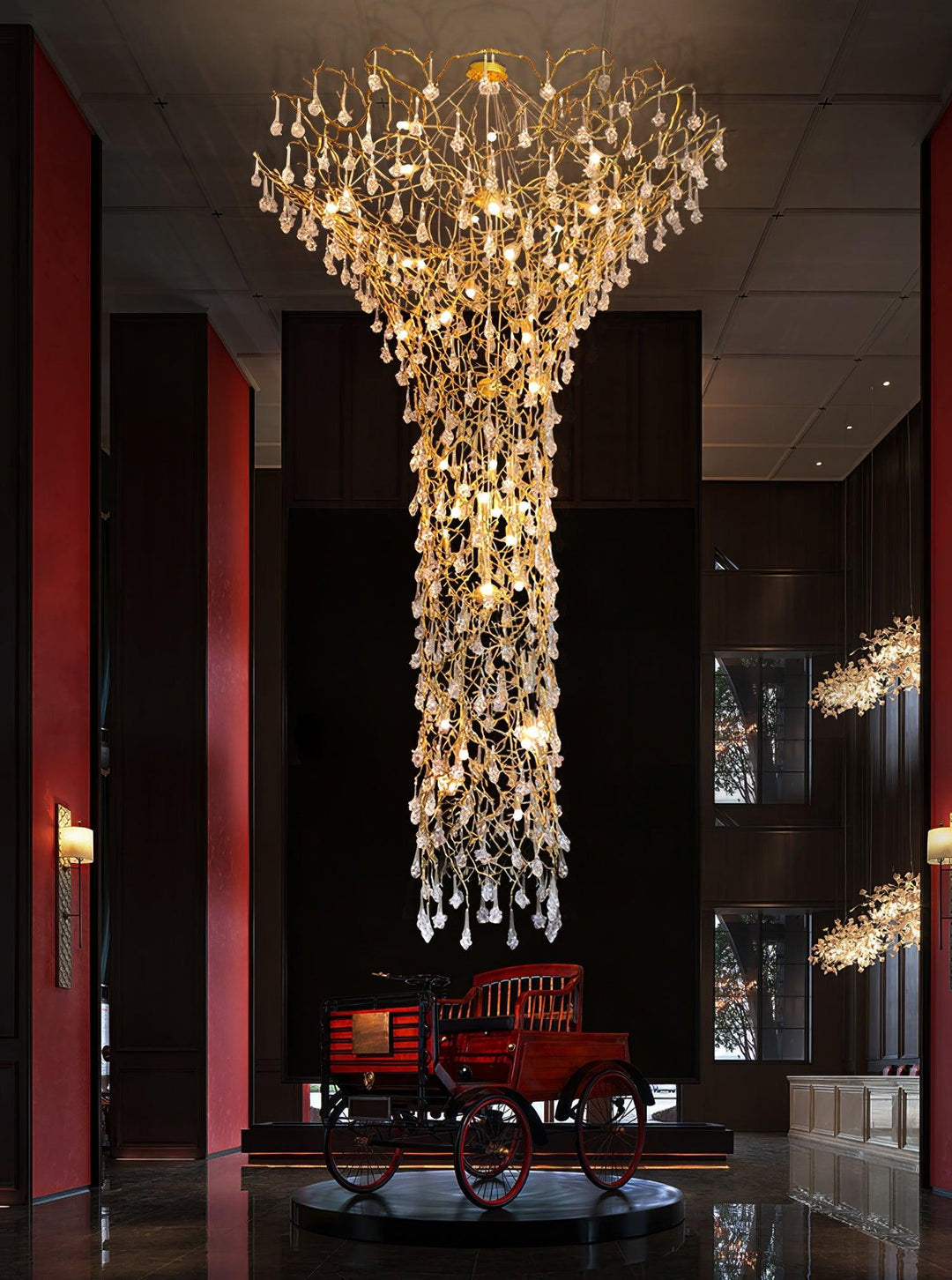 Abeleisa lampadario in ottone con Cristallo a Forma di Ramo d&