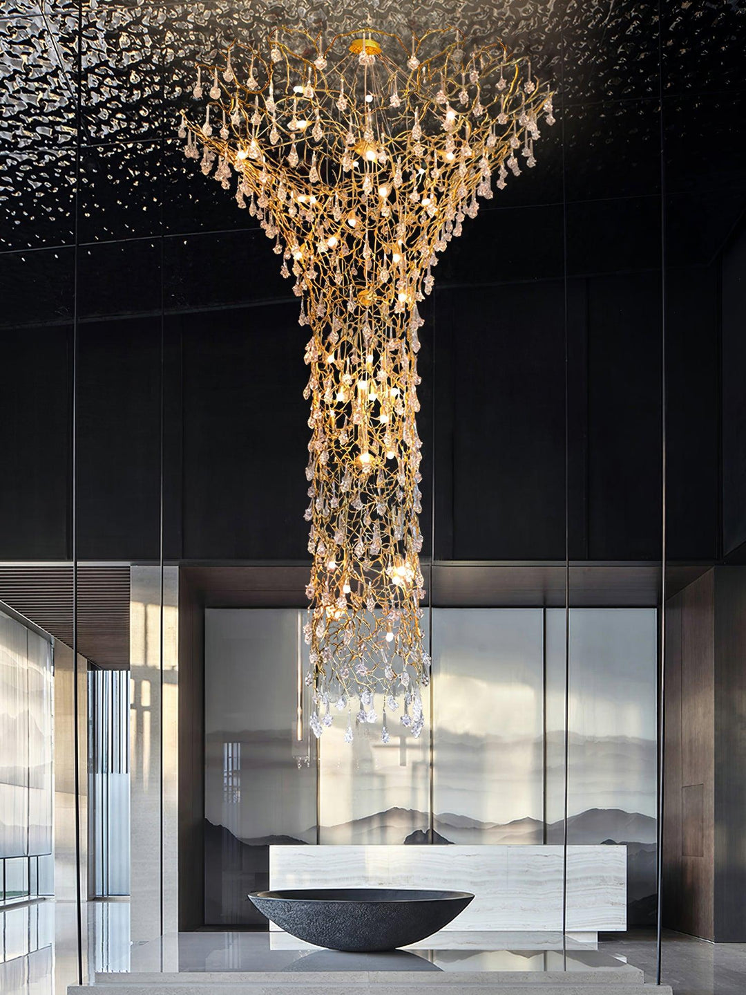 Abeleisa lampadario in ottone con Cristallo a Forma di Ramo d&