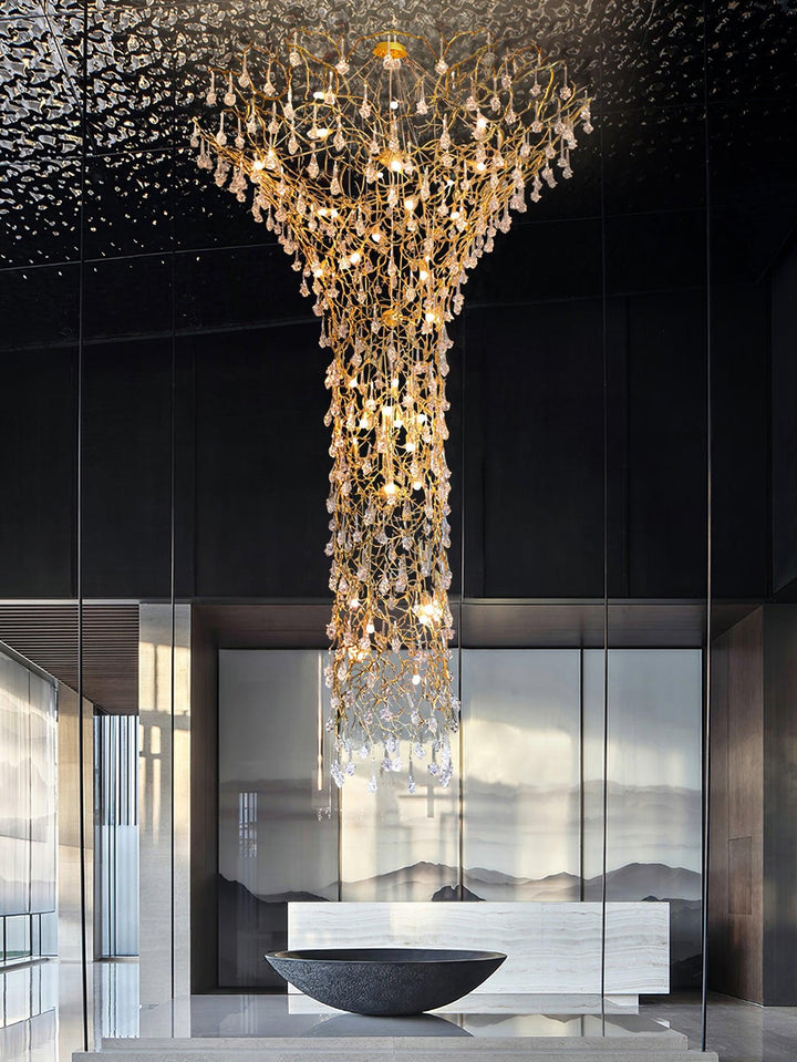 Abeleisa lampadario in ottone con Cristallo a Forma di Ramo d&