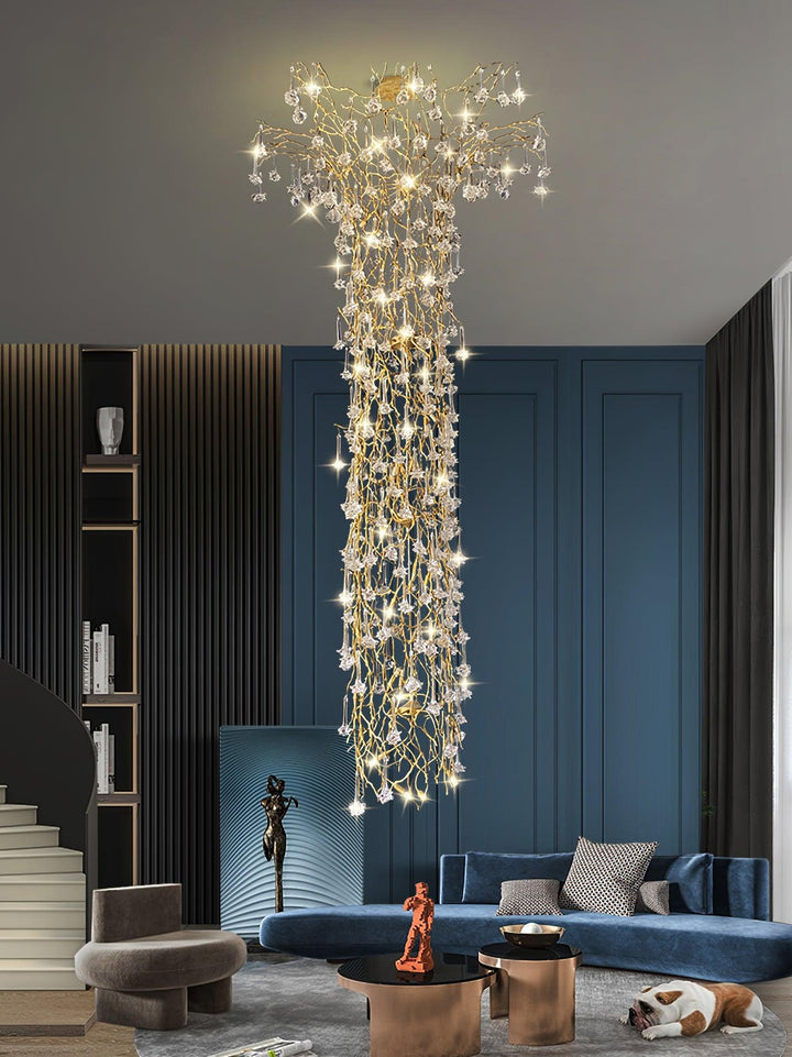 Abeleisa lampadario in ottone con Cristallo a Forma di Ramo d&