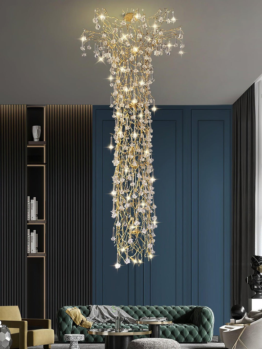 Abeleisa lampadario in ottone con Cristallo a Forma di Ramo d&