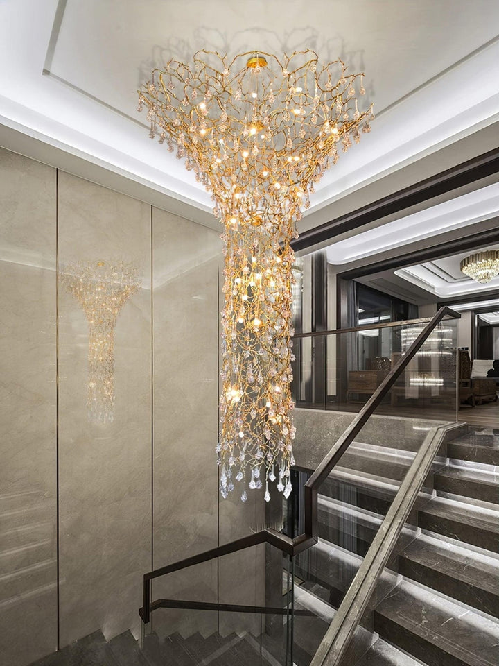 Abeleisa lampadario in ottone con Cristallo a Forma di Ramo d&