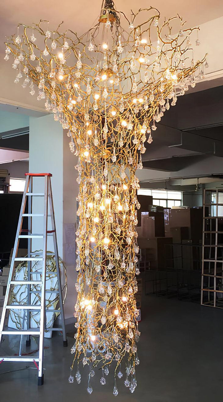 Abeleisa lampadario in ottone con Cristallo a Forma di Ramo d&