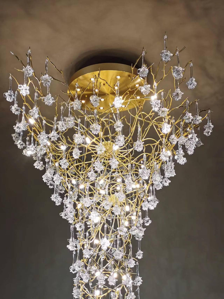 Abeleisa lampadario in ottone con Cristallo a Forma di Ramo d&