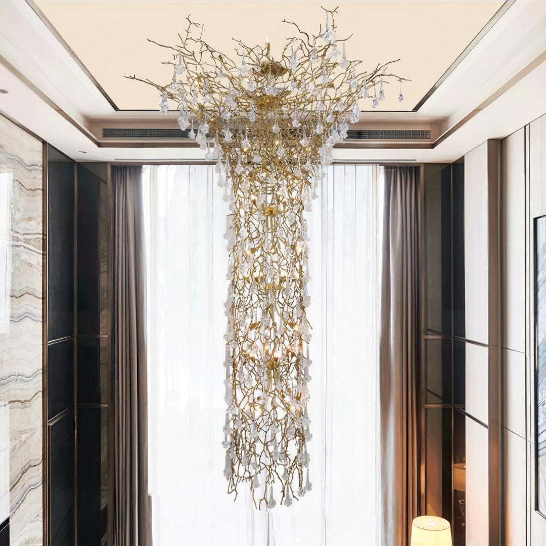 Abeleisa lampadario in ottone con Cristallo a Forma di Ramo d&