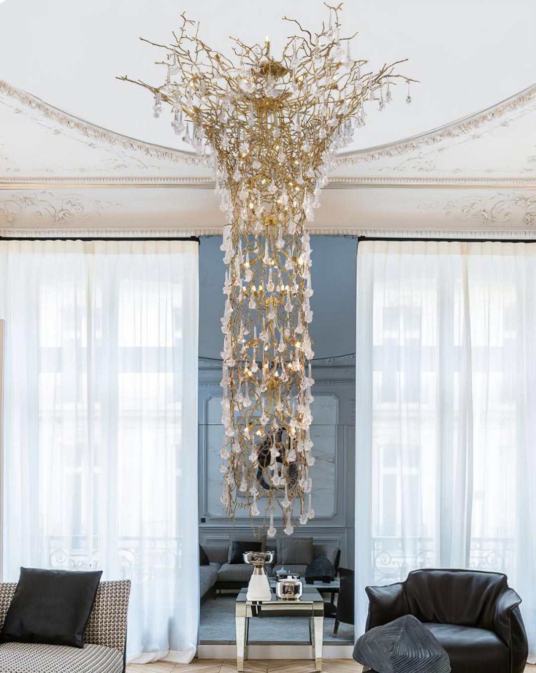 Abeleisa lampadario in ottone con Cristallo a Forma di Ramo d&