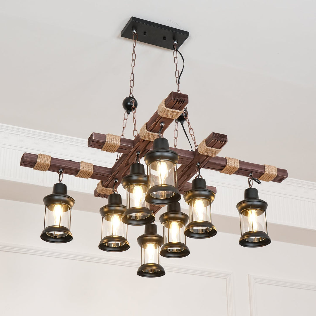 Rinoella lampadario vintage legno vetro Retro