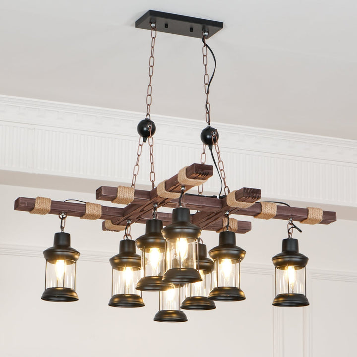Rinoella lampadario vintage legno vetro Retro