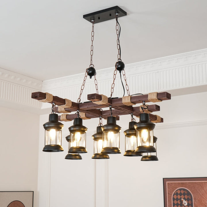 Rinoella lampadario vintage legno vetro Retro