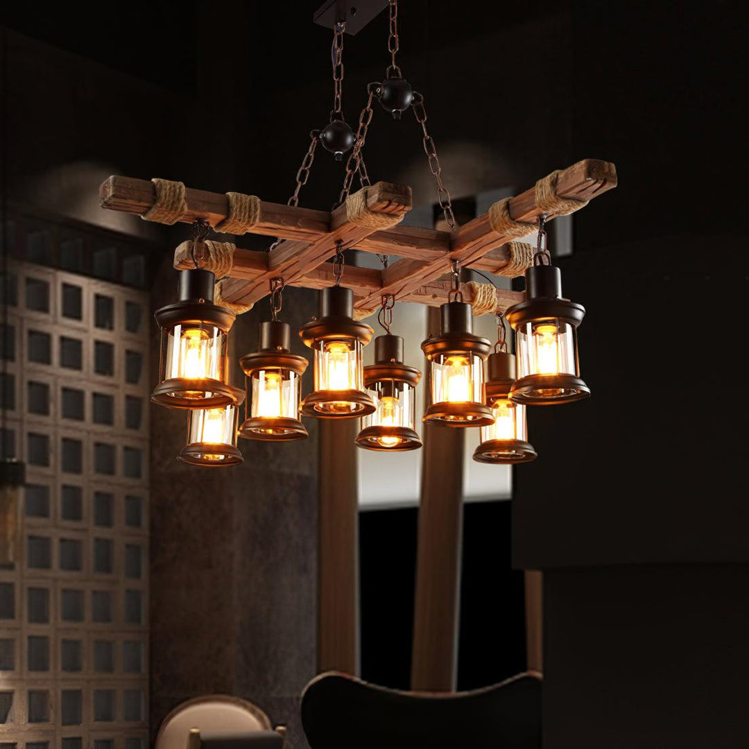 Rinoella lampadario vintage legno vetro Retro