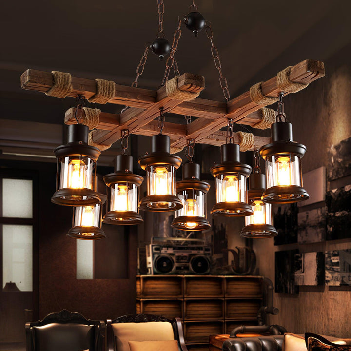 Rinoella lampadario vintage legno vetro Retro