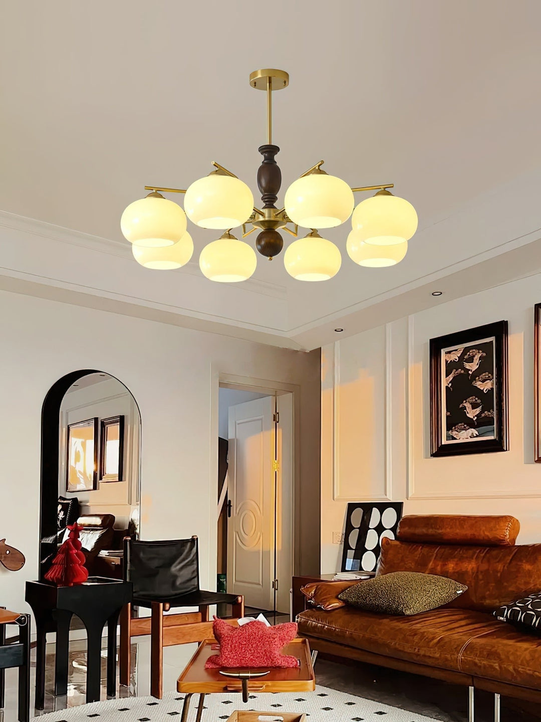 Elverora lampadario in Noce e Beige Orb a globo