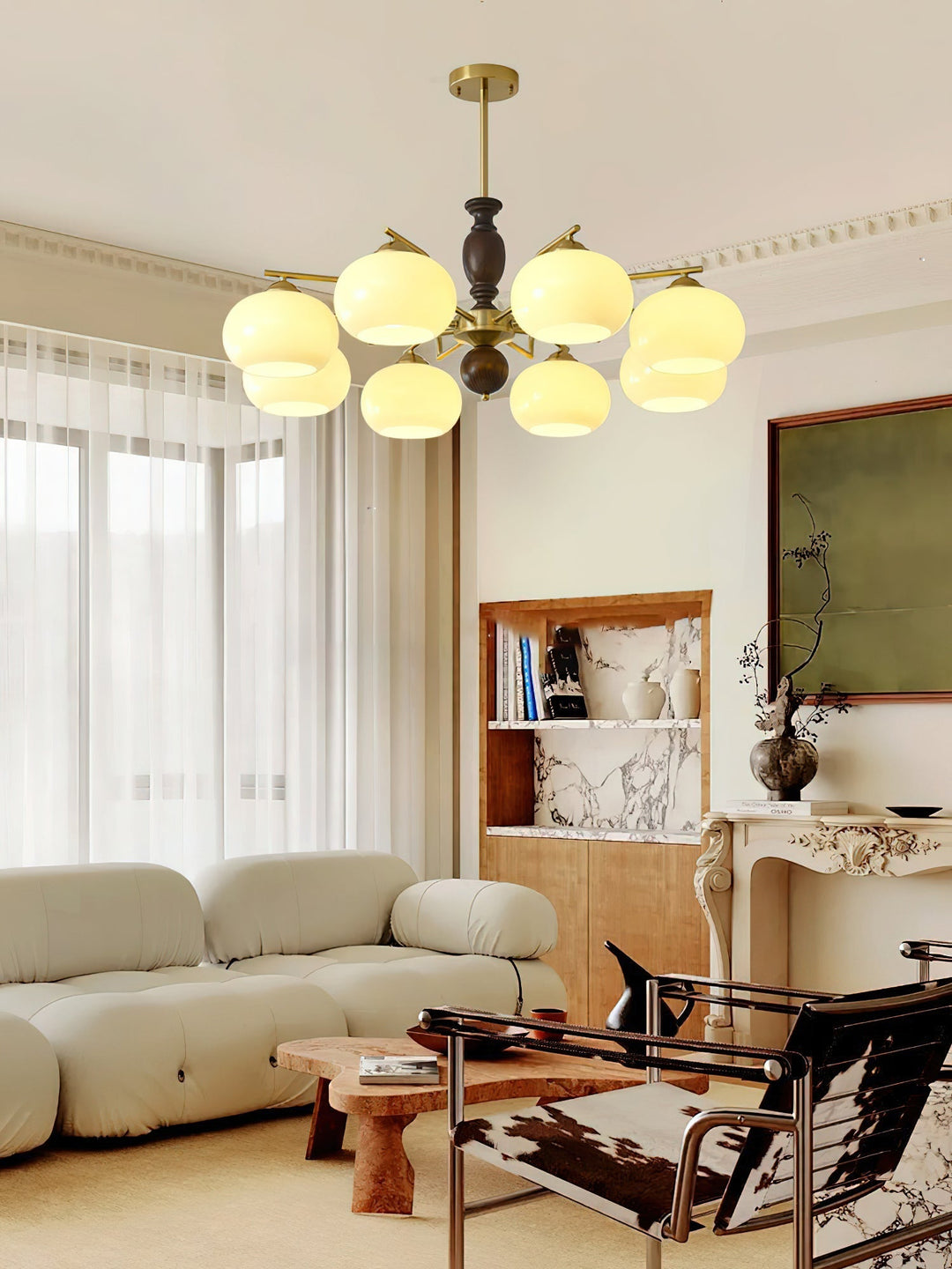 Elverora lampadario in Noce e Beige Orb a globo