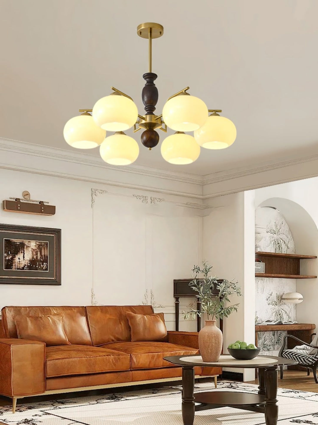 Elverora lampadario in Noce e Beige Orb a globo