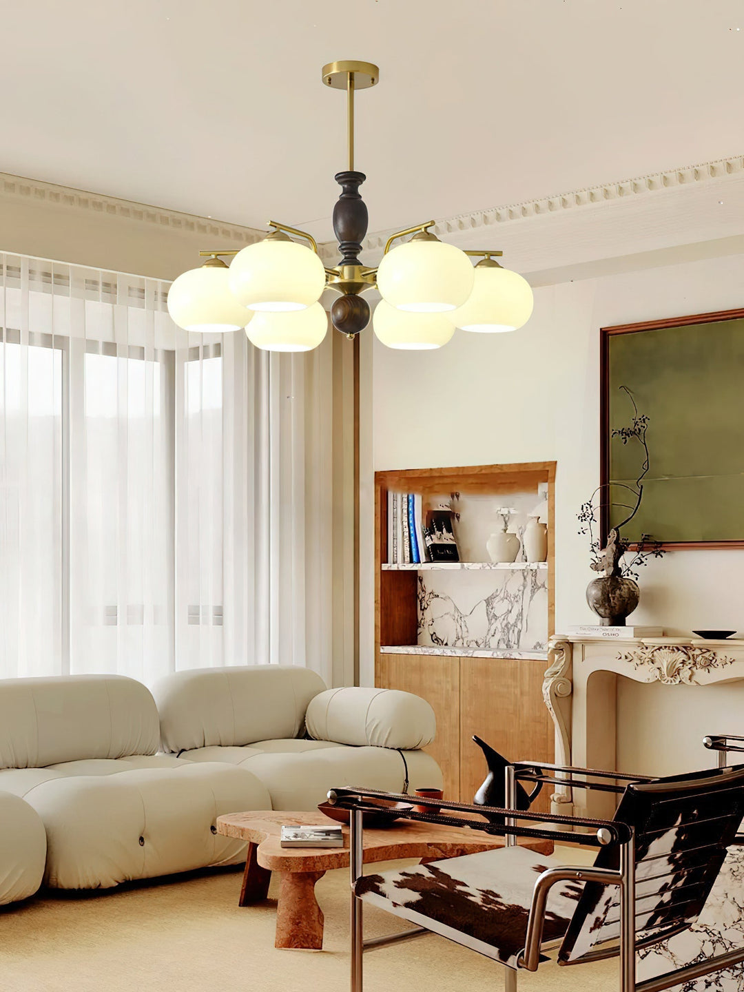 Elverora lampadario in Noce e Beige Orb a globo