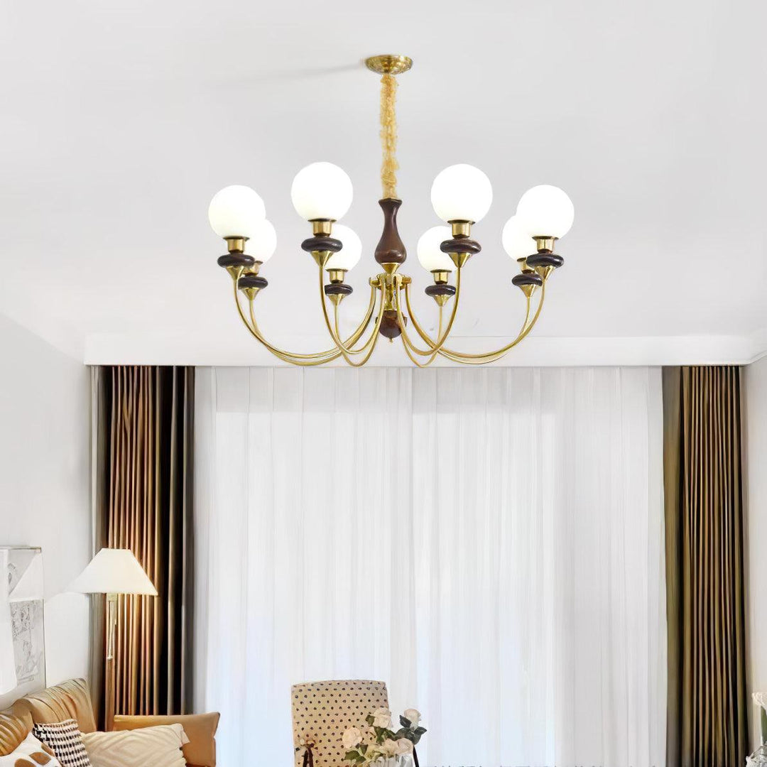 Rinoelle lampadario Retro ottone Noce vetro