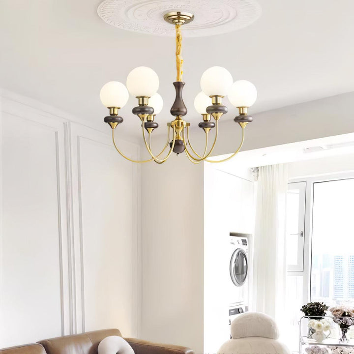 Rinoelle lampadario Retro ottone Noce vetro
