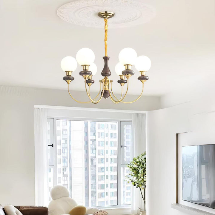 Rinoelle lampadario Retro ottone Noce vetro