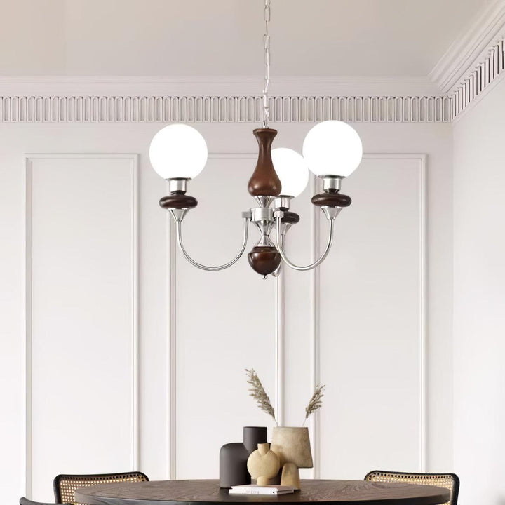Rinoelle lampadario Retro ottone Noce vetro