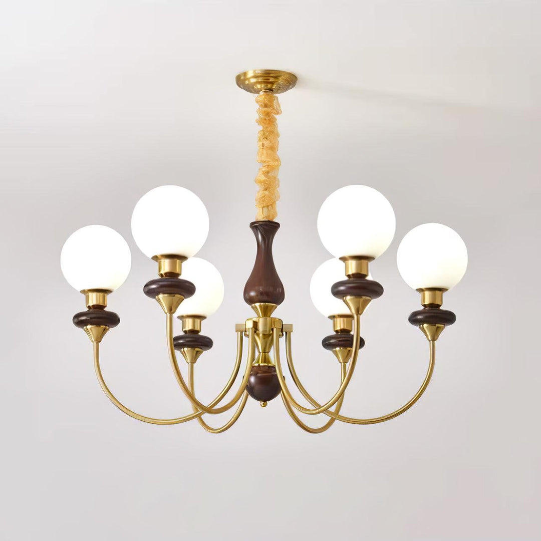 Rinoelle lampadario Retro ottone Noce vetro
