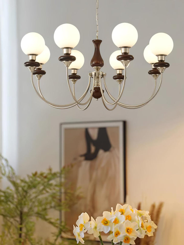 Rinoelle lampadario Retro ottone Noce vetro