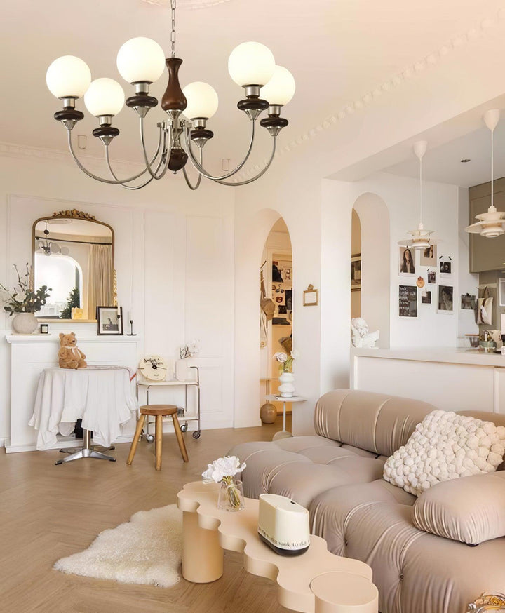 Rinoelle lampadario Retro ottone Noce vetro