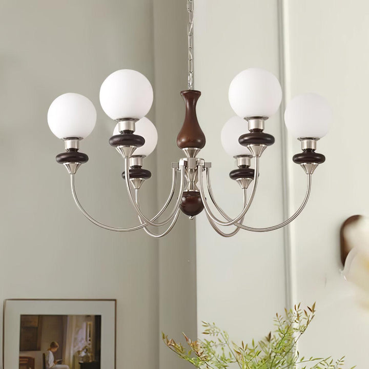 Rinoelle lampadario Retro ottone Noce vetro