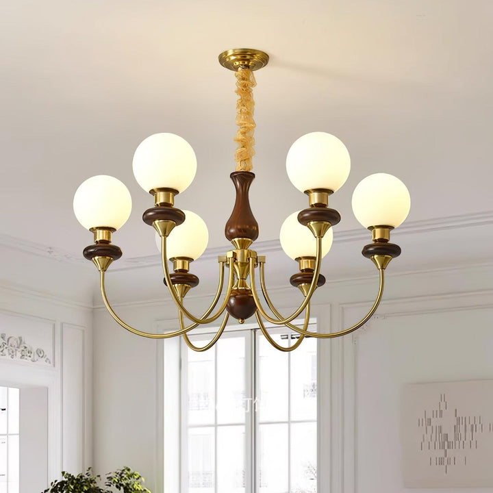 Rinoelle lampadario Retro ottone Noce vetro