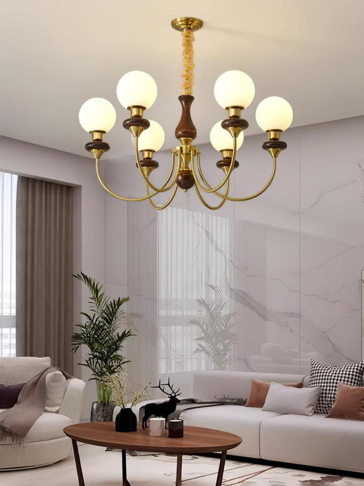 Rinoelle lampadario Retro ottone Noce vetro