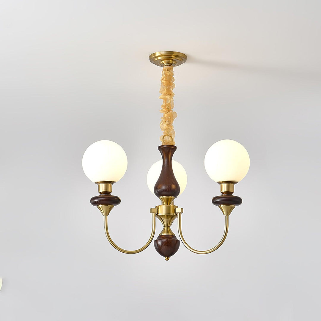 Rinoelle lampadario Retro ottone Noce vetro