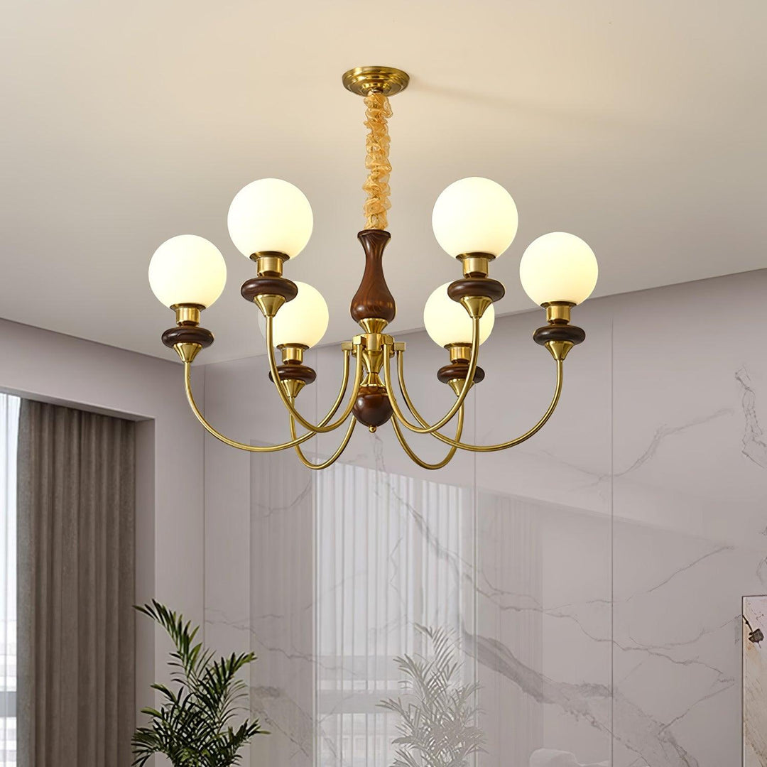 Rinoelle lampadario Retro ottone Noce vetro