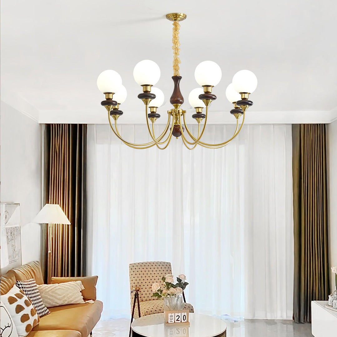 Rinoelle lampadario Retro ottone Noce vetro