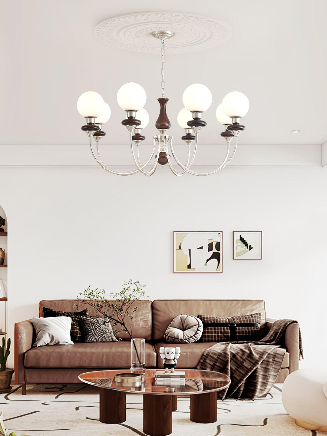 Rinoelle lampadario Retro ottone Noce vetro