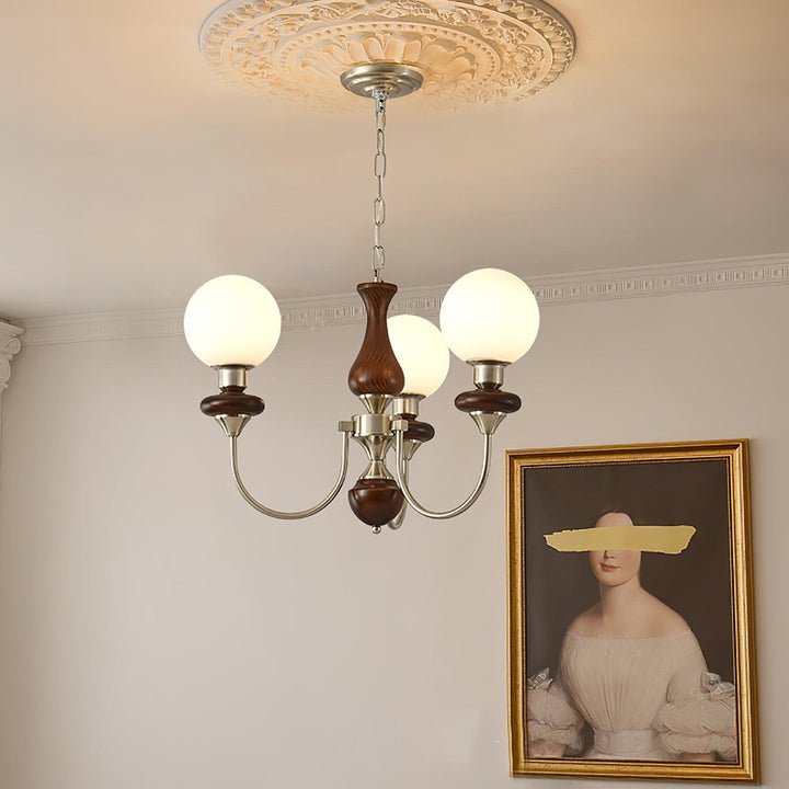 Rinoelle lampadario Retro ottone Noce vetro