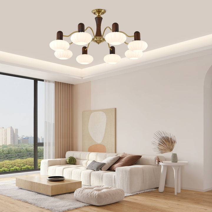 Rinuora lampadario in noce con finitura bianca