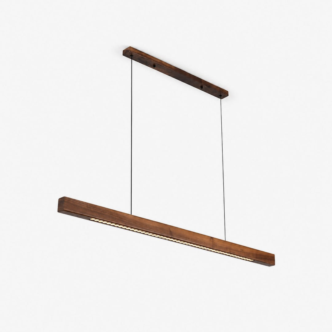 Lampada a sospensione lineare in legno color noce