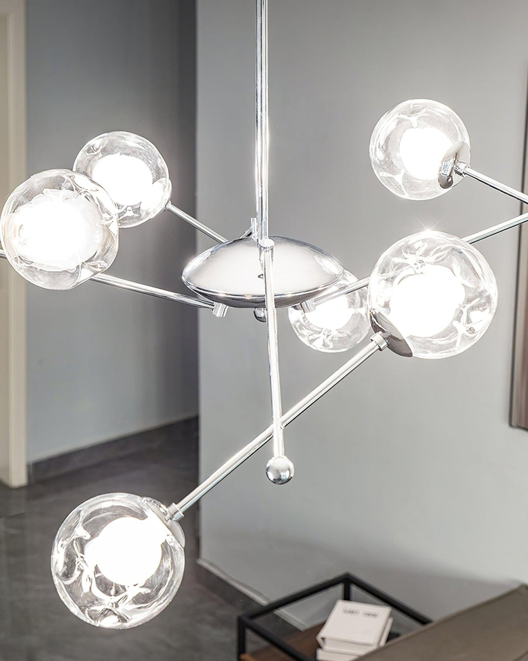 Lioreaine lampadario in cromo con vetro