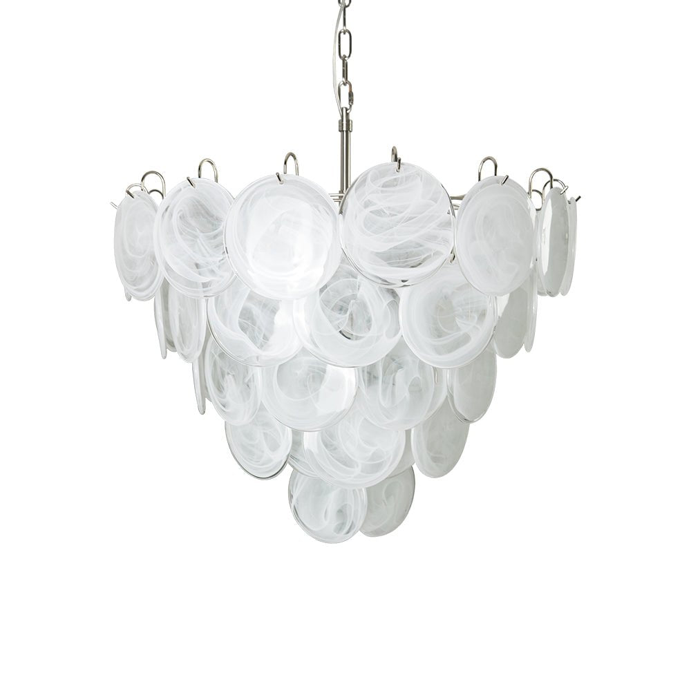 Veloelle lampadario in vetro di Murano bianco Disco contemporaneo