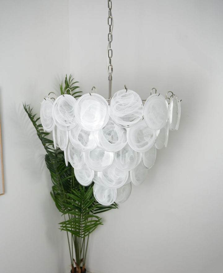 Veloelle lampadario in vetro di Murano bianco Disco contemporaneo