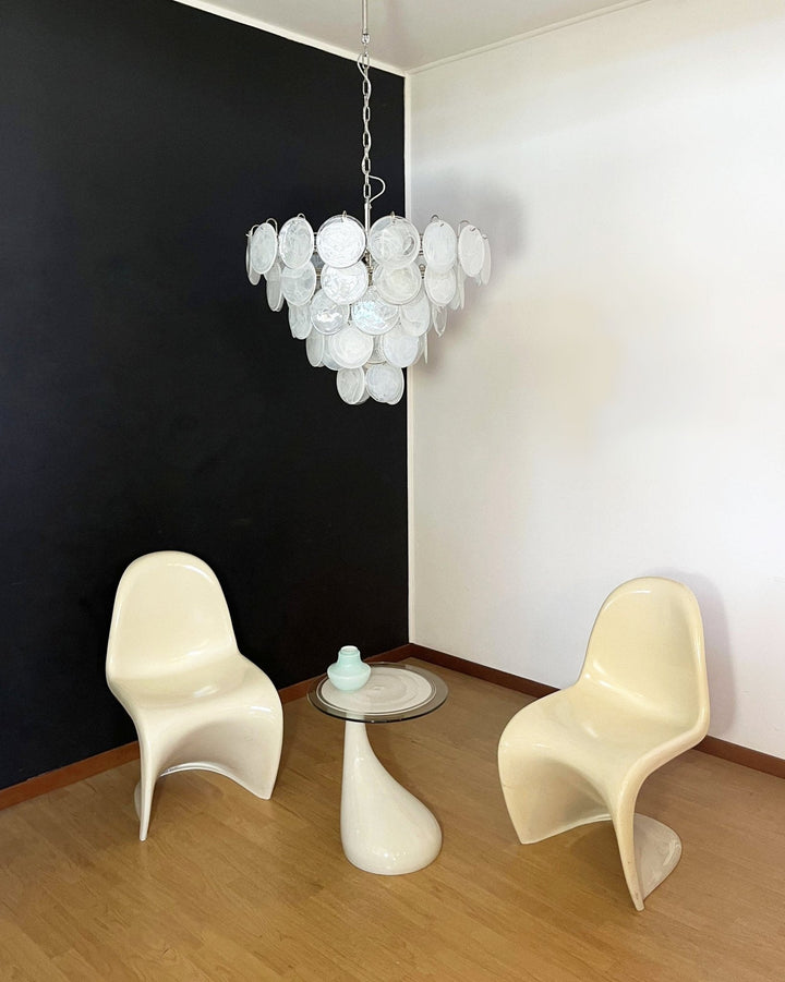 Veloelle lampadario in vetro di Murano bianco Disco contemporaneo