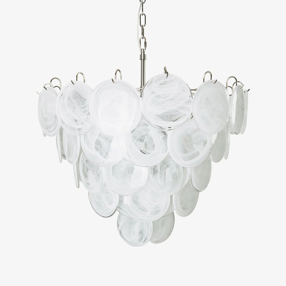 Veloelle lampadario in vetro di Murano bianco Disco contemporaneo