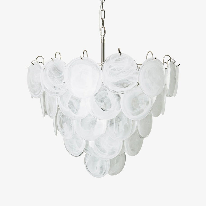 Veloelle lampadario in vetro di Murano bianco Disco contemporaneo