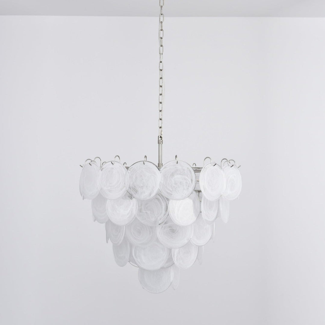 Veloelle lampadario in vetro di Murano bianco Disco contemporaneo