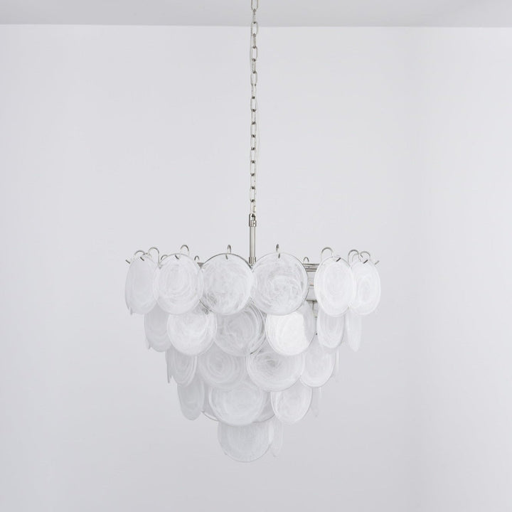 Veloelle lampadario in vetro di Murano bianco Disco contemporaneo