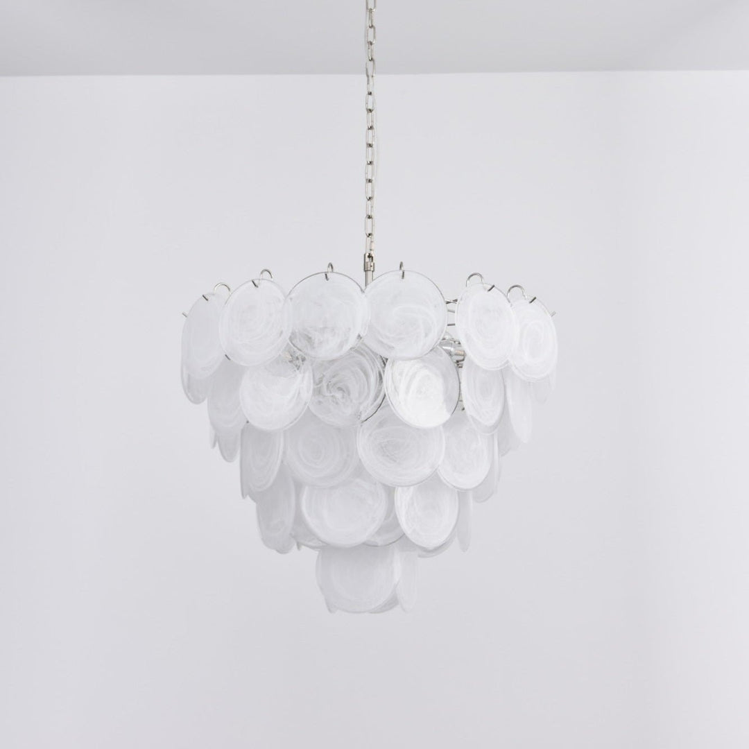 Veloelle lampadario in vetro di Murano bianco Disco contemporaneo