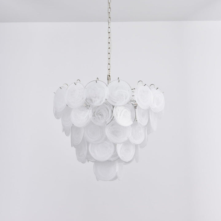 Veloelle lampadario in vetro di Murano bianco Disco contemporaneo